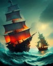 Pirates Ship in a Storm