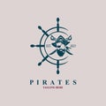 pirates ship wheel sword logo icon vintage style design template vector for brand or company and other Royalty Free Stock Photo