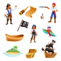 Pirates Treasure Cartoon Set