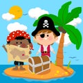 Pirates at the beach on a treasure island. Vector illustration