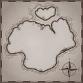 Pirates treasure map hand drawn cartoon black ink isolated on white , palms at uninhabited island cross sign way search gold chest Royalty Free Stock Photo