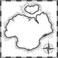 Pirates treasure map hand drawn cartoon black ink isolated on white , palms at uninhabited island cross sign way search gold chest Royalty Free Stock Photo