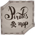 Pirates treasure map hand drawn cartoon black ink on old paper texture , palms at uninhabited island cross sign way search gold ch Royalty Free Stock Photo