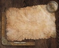 Pirates treasure map on old wooden desk 3d illustration Royalty Free Stock Photo