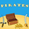 Pirates wallpaper with chest, dagger, sword, coin