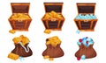 Piratic Chests and Sack With Treasures Vector Set Royalty Free Stock Photo