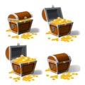 Piratic trunk chests with gold coins treasures. . Vector illustration. Catyoon style, isolated