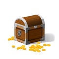 Piratic trunk chests with gold coins treasures. . Vector illustration. Catyoon style, isolated