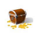 Piratic trunk chests with gold coins treasures. . Vector illustration. Catyoon style, isolated Royalty Free Stock Photo