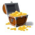 Piratic trunk chests with gold coins treasures. . Vector illustration. Catyoon style, isolated