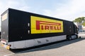 Pirelli tire truck in motorsport circuit paddock