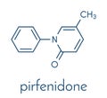 Pirfenidone idiopathic pulmonary fibrosis IPF drug molecule. IPF is a rare lung disease. Skeletal formula.