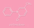 Pirfenidone idiopathic pulmonary fibrosis IPF drug molecule. IPF is a rare lung disease. Skeletal formula.