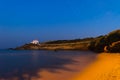 Pirgaki village with the local church at Paros island in Greece during the blue hour