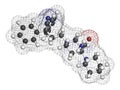 Piritramide opioid analgetic drug molecule. 3D rendering. Atoms are represented as spheres with conventional color coding: Royalty Free Stock Photo