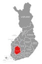 Pirkanmaa red highlighted in map of Finland Royalty Free Stock Photo