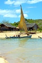 pirogue beach seaweed in indian ocean house people