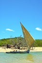 pirogue beach seaweed sand isle sky rock