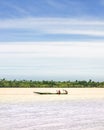 A pirogue navigates on the river niger Royalty Free Stock Photo