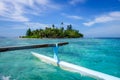 Pirogue on the way to paradise tropical atoll in Moorea Island l Royalty Free Stock Photo