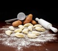 Pirogues, pierogi , Ukrainian food, on wooden table