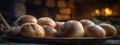 Pirozhki On Stone Rustic Pub Wide Panoramic. Generative AI Royalty Free Stock Photo