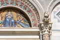 Close-up on colorful religious mosaic decorating the exterior facade of catholic Basilica in Pisa Royalty Free Stock Photo