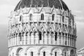 Black and white photo showing in detail BaptisteryÃÂ´s dome in Pisa