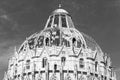 Black and white photo showing BaptisteryÃÂ´s dome in Pisa