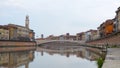 Pisa, Arno river, early morning in Tuscany, Italy, Europe.