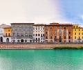 Pisa, Arno river, Lungarno view. Embankment of The River Arno in The Italian City of Pisa. Lungarno is the name given to the Royalty Free Stock Photo