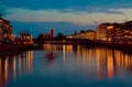 Pisa by the Arno River at night, with the monuments framed Royalty Free Stock Photo