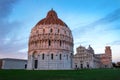 Pisa baptistry of Saint John, with Duomo and tower Royalty Free Stock Photo