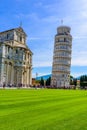 Pisa Cathedral Duomo di Pisa with Leaning Tower of Pisa on Piazza dei Miracoli in Pisa, Tuscany, Italy. World famous tourist Royalty Free Stock Photo
