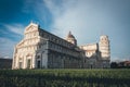 Pisa cathedral with leaning tower of Pisa behind it Royalty Free Stock Photo