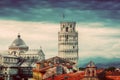 Pisa Cathedral with the Leaning Tower panorama. Unique rooftop view. Royalty Free Stock Photo