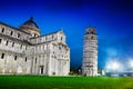 Pisa Cathedral with the Leaning Tower of Pisa, Tuscany, Italy at night Royalty Free Stock Photo