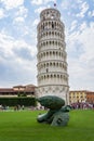 Panoramic view of Piazza dei Miracoli also called Piazza del Duomo in Pisa, in the foreground the tower of the bell tower, at Royalty Free Stock Photo