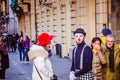 Pisa, Italy - Dec 29, 2017 - Street mime looking straight into t