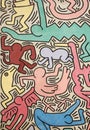Multicolored figures painted by Keith Haring, vertical