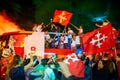 PISA, ITALY - JUNE 15TH, 2016: Local fans celebrate the soccer team's promotion. Celebrations in the night with smoke bombs and a Royalty Free Stock Photo