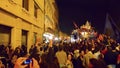 PISA, ITALY - JUNE 15TH, 2016: Local fans celebrate the soccer team's promotion. Celebrations in the night with smoke bombs and a Royalty Free Stock Photo