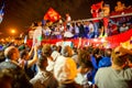 PISA, ITALY - JUNE 15TH, 2016: Local fans celebrate the soccer team's promotion. Celebrations in the night with smoke bombs and a Royalty Free Stock Photo