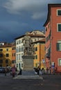 Scenic cityscape of medieval Pisa. Town square with Statue of Ferdinando de Medici, Piazza Zarrara