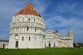 Pisa, Italy. September 18, 2923. The baptisterium, the duoma, cathedral and the leaning tower of Pisa. Royalty Free Stock Photo