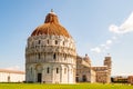 The Pisa Baptistery of St. John or Battistero di San Giovanni, Pisa Cathedral or Cattedrale di Pisa and the Leaning Tower of Pisa Royalty Free Stock Photo