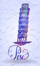 Pisa label with hand drawn Leaning tower of Pisa, lettering Pisa with watercolor fill Royalty Free Stock Photo