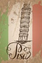 Pisa label with hand drawn Leaning tower of Pisa, lettering Pisa and italian flag Royalty Free Stock Photo