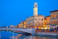 Pisa by night, with a view of the Ponte di Mezzo on Arno river Royalty Free Stock Photo
