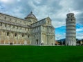 Pisa - Scenic view of Leaning tower of Pisa and the Baptistry and Duomo seen from Piazza dei Miracoli